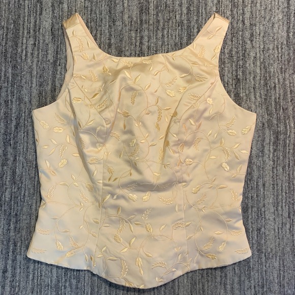VTG‎ Mori Lee Corset Top Floral Sleeveless Fitted Party Occasion Beige Size 12 - Picture 1 of 7